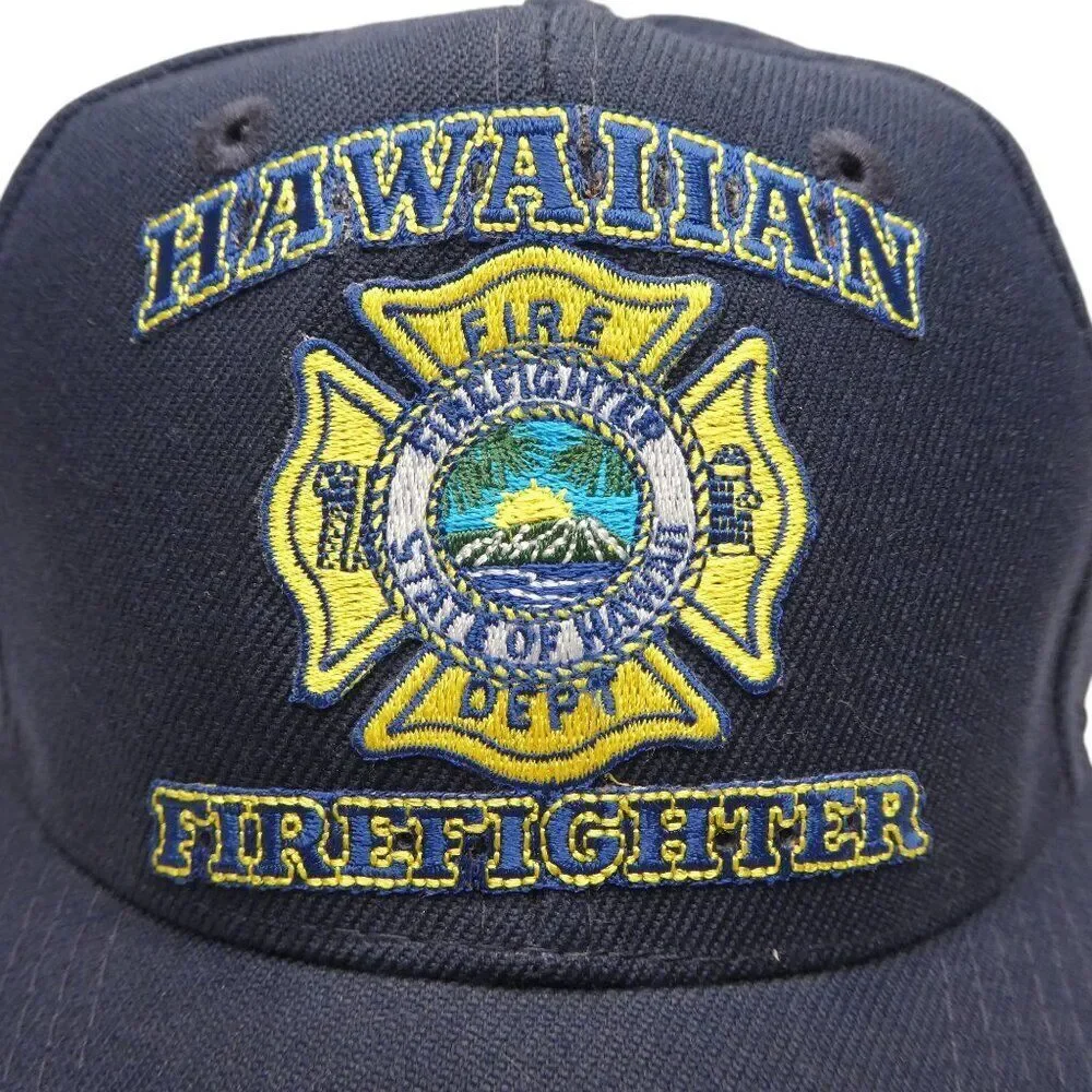 Vintage Nissin Hawaiian Firefighter Navy Blue Snapback Hat Adjustable Cap